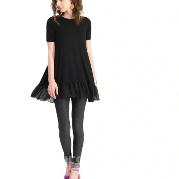 Agnes & Dora Black Tunic Blouse Chiffon Ruffle Half Sleeve Soft Airy Size Medium - Picture 3 of 5